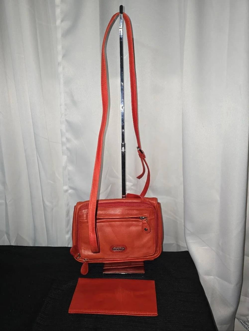 PERLINA MULTIPOCKETS Red Leather Crossbody Bag — Vibrant Red Shoulder Purse